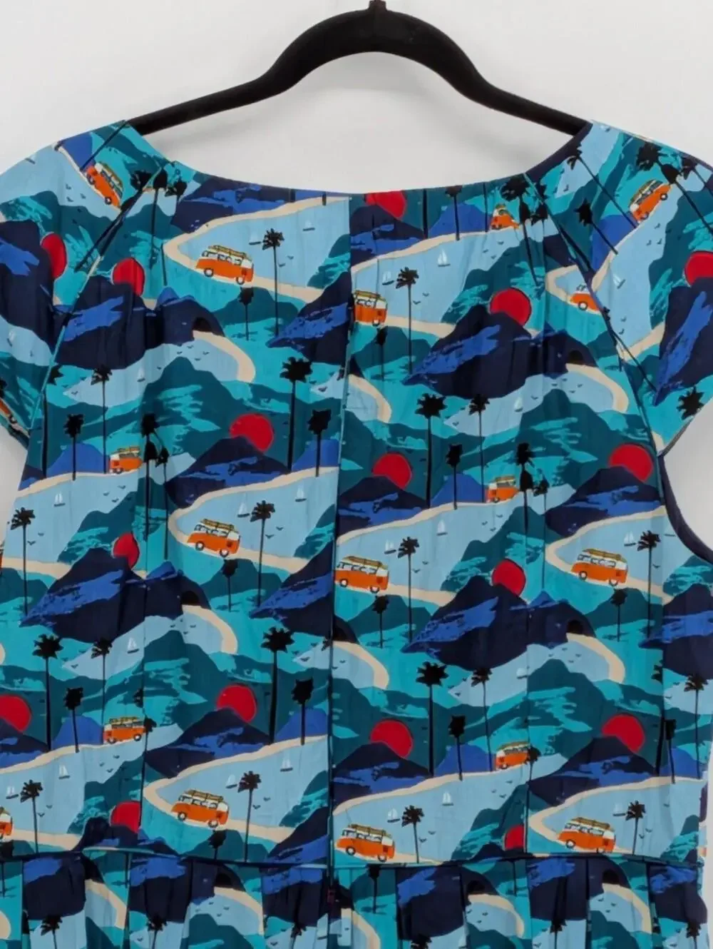Emily & Fin XL Blue Orange Lucy Road Trippin Tropical Camper Cotton Dress - Picture 9 of 11